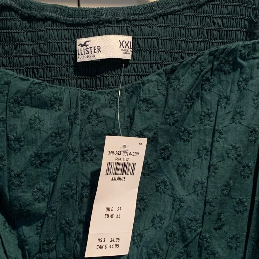 NWT Hollister Green Puff Sleeve Ruched Crop Blouse - Picture 3 of 3